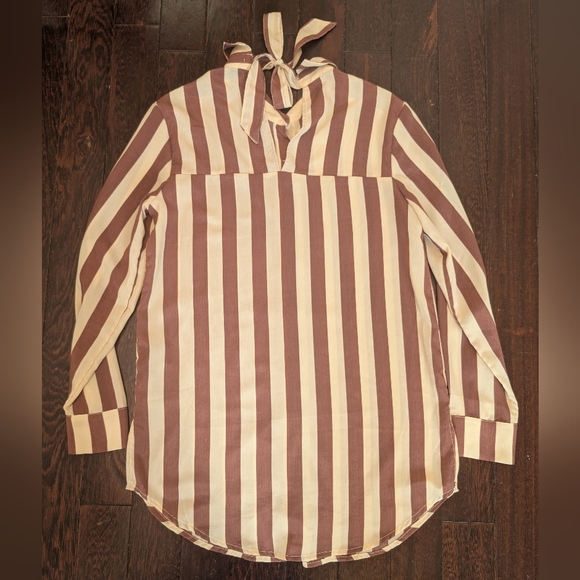 Stelen Oversized Striped Button Up Tie Bow Back Shirt - Mauve/Oat - Picture 3 of 5